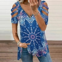Amlbb Fashion Woman V-izrez kratkih rukava Majica Summer Ispiši labavu bluzu Žene Tee majice na klirensu