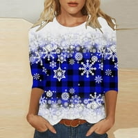 Ženska modna rukava Ležerne majice Božićni vrhovi i bluze padajuće majice Plava veličina m