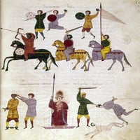 Španija: vitezovi, C1285. NCHristijski vitezovi rekonquista. Rukopis osvjetljenje, španski, C1285. Poster