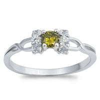 Vaš cvjetni prsten okruglih maslinača CZ. Sterling srebrni pojas zeleni ženski veličine 7