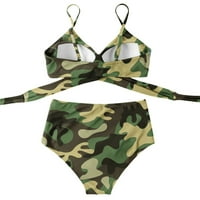 Tankini kupaći odijela za žene Criss cvjetni ispisani križni korug srug na struku Visoko kupanje Žene String kupaći kostimi Tankinis set Green + XXL