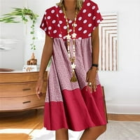 Tking Fashion Žene Ljeto Ležerne prilike plus veličine Ispisane haljine na dresu s kratkim rukavima V-izrez Mini Flowy Haljine Red XL