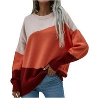 PBNBP džemperi za žene Trendy Casual Color Block pletena Crewneck Dugi rukav pulover Bluze Labavi ugradnju