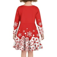 Crvena snježna pahuljica Duge rukavice Lagane tinejdžerske djevojke Veličina 7-GODINA MERRY CHIZICK Ležerne prilike Midi Duljina haljina za djecu