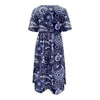 Clearsance Ljetne haljine za žene Kratki rukav Ležerni otisnuta haljina od a-line okrugle dekolte, plava