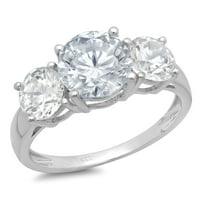 3. CT sjajan okrugli rez Clean Simulirani dijamant 18k bijelo zlato Trokratni prsten SZ 6