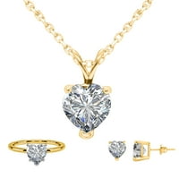 Carat Oblik srca Simulirani dijamantski solitair Fini nakit Set-Privezak sa 18 lancem, minđuše, prsten