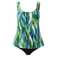 Konzervativni ispis Strappy Back Set dva plivača ženske kupaći kostimi Bikini setovi tankini kupaći odijela za žene zelene 3xl