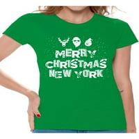 Newwward Styles Merry Božić New York Majica Ženski odmor Top New York Majica Božićne majice za žene
