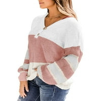 Coutgo Ženska lagana pulover džemper V izrez Colorblock Crewneck Loose Casual Plyit Jumper Pamučni modni