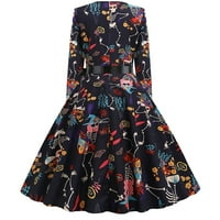 Fonwoon Womens haljine casual maxi haljina retro ispis patchwork dugih rukava večer V-izrez Stranka