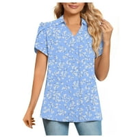 Ženske košulje Ženska povremena modna štampa V-izrez kratki rukav lapelj The Top Light Blue S
