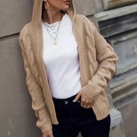 Kardigan za ženu Jesenski čvrsti boja modne jakne s kapuljačom s kapuljačom debele igle, udoban i labav