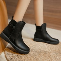 Juebong Božićne ponude ženske cipele šiljastom prstom pune boje topli patentni zatvarač casual retro niska peta modni pojas kopča cipele za gležnjeve, 7.5, crna