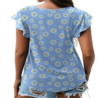 Majica GRIANLOOK za žene Flutter rukava T-majica kratka majica dame modne ljetne vrhove Ležerne prilike za šivanje u boji Slika s