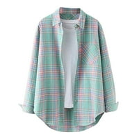 Jesenske jakne za žene Trendy Dressing Dugi rukav s jednim grudima rever kardigan majica modne dugme rešetka bluza ljubičasta l