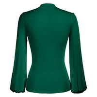 Gotyou Proljetni vrhovi ženske modne čvrste boje dugih rukava sa visokim vratom Pleted Slim Top Green XL