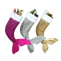 Musuos sirena za božićne čarape, sjajno kamin viseći čarape sa baršunastom manžetnom za odmorski ukras