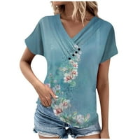Ženska trendovska lagana pad košulja V V izrez bluza Kratki rukav etničko cvjetno plus veličine tunika
