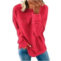 Žene Crewneck Dukseri Trendy Fall Dugi rukav Puni boja okrugli vrat Tunic Košulje Lagani gradijent Ispis Ugodni pulover vrhovi crveni l