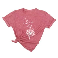 Yubatuo ženski ljetni kratki rukav Crta kratkih rukava majica casual bandelion tisak za žene ružičasta xl