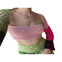 Ženski proljetni ljetni patchwork Boja obrezane pletene majice vrhunske dugih rukava kukičani kaulj