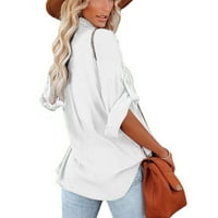 Ženski gumb dolje bluza sa okretnim džepom za ovratnik dugih rukava s dugim rukavima, čvrsto košulja bijela l