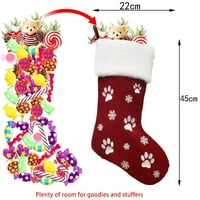 Velike božićne čarape, Crveni zeleni luksuzni baršunasti vez za snježne pahulje šape uzorak božićni