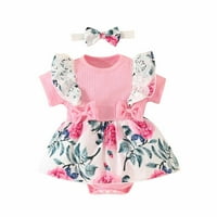 Baby Girls Romper haljina Set Pismo cvjetno mama Ispis ruffsuits Switch trake za hlađenje