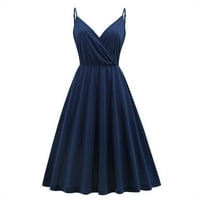 Ženske oblače V-izrez Srednja dužina Ležerne večernje haljine od ispisane haljine bez rukava tamno plava