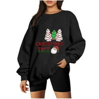 Giligiliso Žene vrhovi dame božićne modne otisnute labave bluze s dugim rukavima Pulover okruglih vrata Pulover na pulovcima
