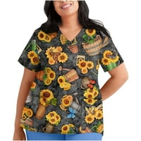 Ženski vrhovi V-izrez dame bluza na radno odjeću Cvjetni ljetni tunic vrhovi kratkih rukava modni crni