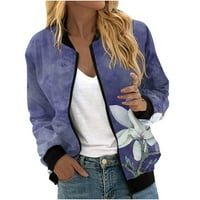 Jesenske jakne za žene Trendy dugih rukava Zip stand-up cvjetni kapuljač džep tiskani ispisani kaput