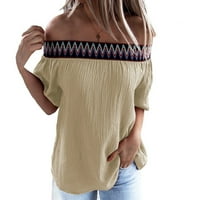 Hanas vrhovi ženske bluze za ramena tiskani patchwork kratkih rukava casual majica za majicu beige xxl