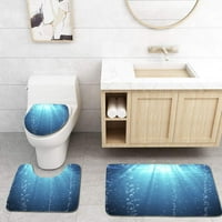 Plavi okeanski talasi iz podvodne mjehuriće kupaonice rutilo set za kupac za kupanje Contour mat i toaletni poklopac poklopca