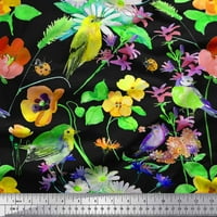 Soimoi Blue Crepe svilene tkanine, cvjetni i američki Robin Tkaninski tkanini otisci sa dvorištem širom