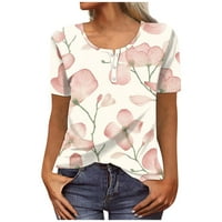 Plus veličine vrhova za žensku okrugli izrez bluza pulover tiskani kratki rukav ružičasta 2xl