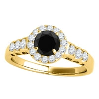 Mauli dragulji za angažman prstenje za žene 1. Carat Halo Black Diamond Angažman prsten za zatvaranje 14k žuto zlato