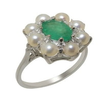 Britanci napravio 18k bijeli zlatni prirodni smaragdni i kultivirani prsten od bisera - Opcije veličine