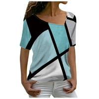 Ležerna bluza s kratkim rukavima, modni vrhovi V-izrez za žene Cyan XL