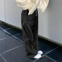 Eguiwyn ženske labave hlače Retro Multi džep niska kopča sa niskim strukom svinjska kopča Slim ravne tkane casual pantalone