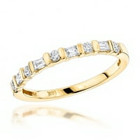 Prsten 14K Emerald & okrugli prirodni dijamantski ženski vjenčani bend