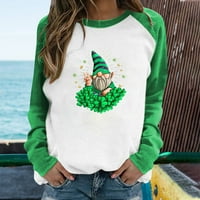 Dnevne majice svetog Patrika za žene slatka gnome djetelina grafički ispis pulover s dugim rukavima,