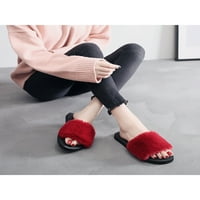 Žene prozračne ležerne papuče s ravnim spavaćom sobom zime tople lepršave slajdove crvene 7,5