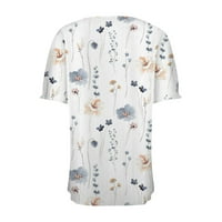 Žene Ljetne vrhove T-majice V-izrez kratki rukav Tors Tee Elastic Comfy Basic Bluze Slatka chmora
