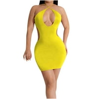 Ženska izrezana Halter Wrap Sexy Bodycon Party Center bez rukava mini haljina žuta veličina m