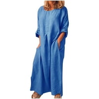 Trendovi Žene Ljeto Ležerne prilike Puni rukav O-izrez Čvrsta posteljina duga haljina plavi xxl