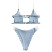Puntoco Women Plus Veličina Veličina Clear Trake Rebrani bikini set Push-up Brazilski kupaći kostimi na plaži Plave