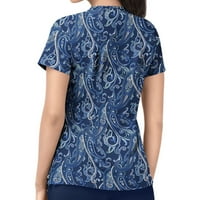 Žene Ljeto kratkih rukava V izrez Majice Labavi povremeni ispis Bluze Blue 3xl