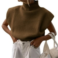 Wsevypo ženski pleteni džemper prsluk turtleneck bez rukava na vrhu na vrhu ramena jastučići za rame